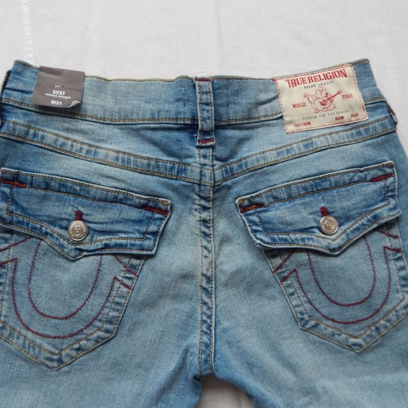 NWT TRUE RELIGION RICKY SN FLAP Relaxed Straight Blue Light Wash JEANS 31x 33 - Picture 2 of 8